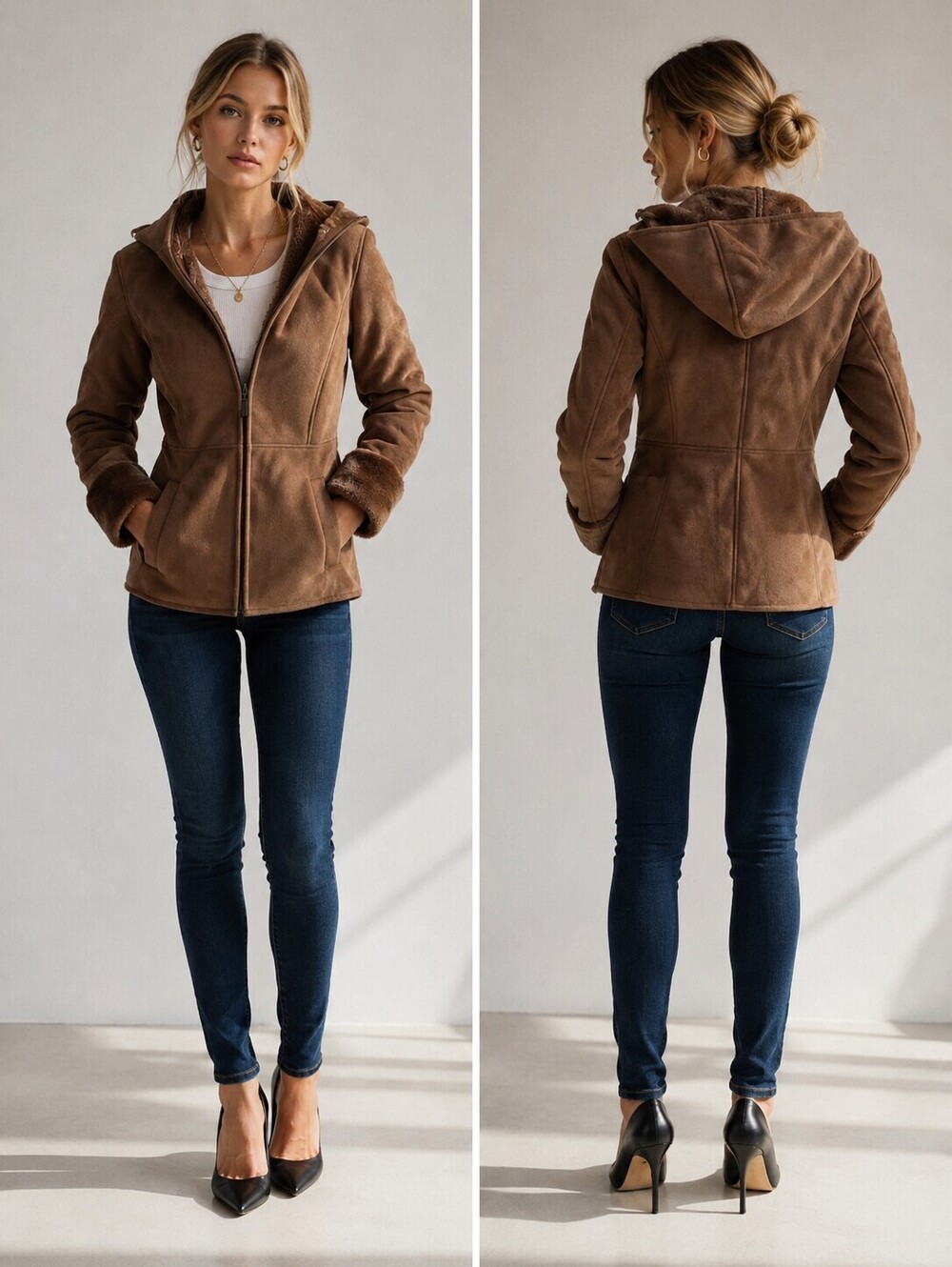Vintage Zara Basic Faux Shearling Hooded Coat Size L